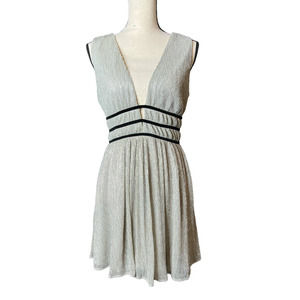 Lulu's Dress in Silver Metallic with Deep V Front and Back Size Small